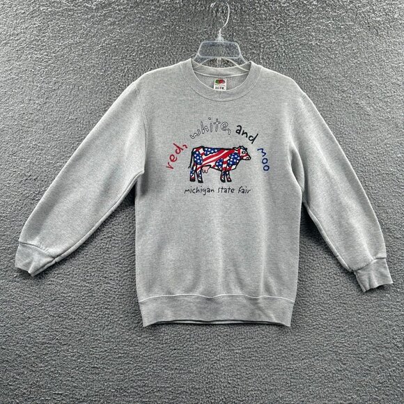 Vintage Michigan Fair Mens Sweatshirt Small Gray Long Sleeve Pullover Patriotic - Picture 1 of 10